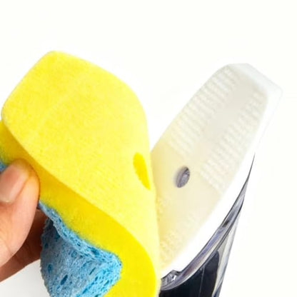 CELOX Dish Scrubber with Soap Dispenser, Kitchen Brush Dish Sponge with Handle - color: Dark Blue Handle , Blue Sponge Head