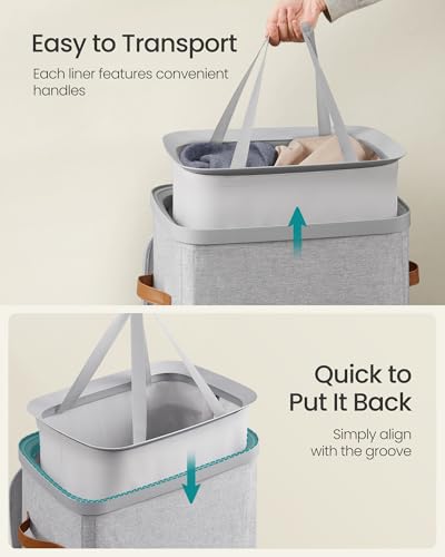SONGMICS Laundry Basket, 100L Laundry Hamper with Lid, 1 Removable Bag - color: Dove Gray, size: 100 L (1-Section)