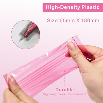 Tattoo Pen Covers 200PCS & 6 Rolls Grip Tape 2.56"x7" Pink - color: Pink