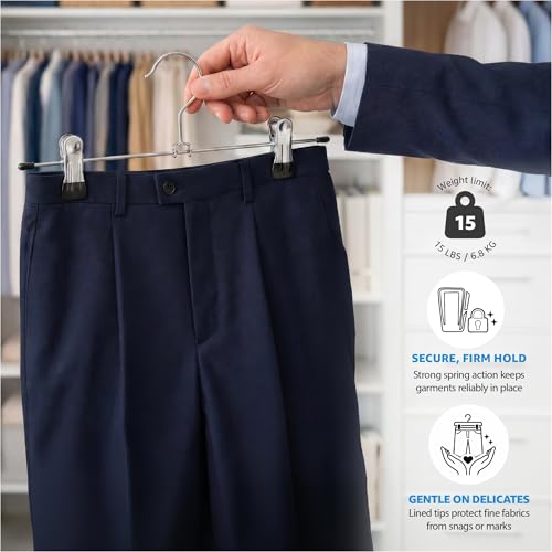 ZOBER Metal Pants Hangers with Clips, Skirt Clothes Hangers, 20 Pack