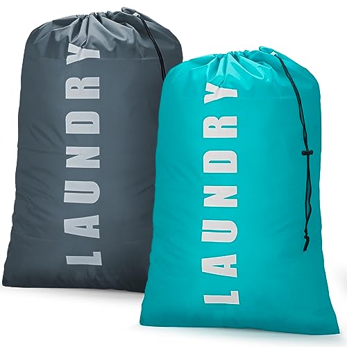 Isink Laundry Bag,2 Pack Travel Laundry Bags for Dirty Clothes,Large Laundry Bags for Camping & Traveling,Dirty Clothes Travel Bag, Travel Essentials 24" x 36" (Cyan + Gray) - color: Laundry Bags (Cyan + Gray)