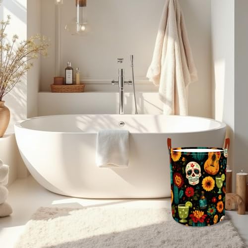 Laundry Basket 15.7x19.7 in Sugar Skull Floral Hamper for Bedroom - color: colorful0436