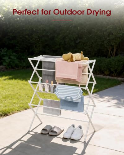 Sakugi Foldable 3-Tier Clothes Drying Rack 37.4" H with Non-Slip Feet - color: White, size: 3 Tier Standard