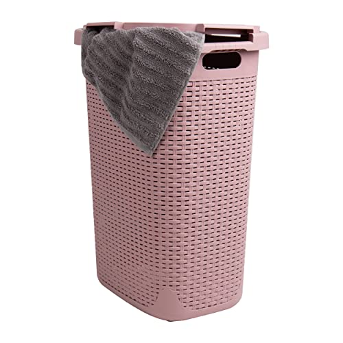Mind Reader Slim Laundry Hamper with Lid, 60L Tall Clothes Basket, Narrow Tapered Design for Bathrooms, Closets and Laundry Rooms, Plastic, Pink - color: Pink, size: 1 Piece