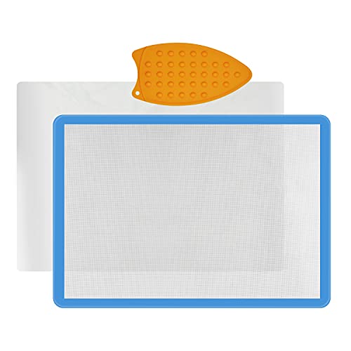 Applique Fusing Mat(17" x 24"), Silicone Mat for Applique and Arts Crafts Creation, Quilter Silicone Appli-Fuse Mat, Including Non-Stick Pressing Sheet for Heat Press and Silicone Iron Rest Pad - size: 17"x24"