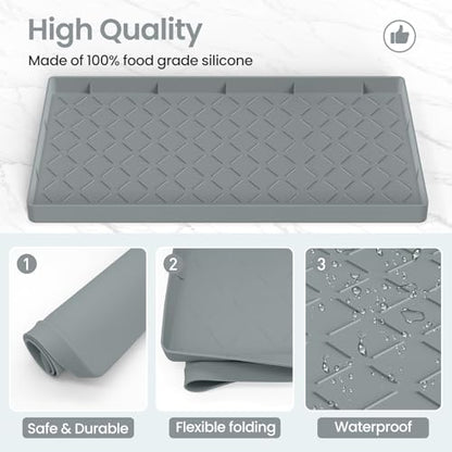 Mateeylife Under Sink Mat Kitchen Waterproof，Silicone Sink Tray 28"X19" - color: Bronze, size: 19''W x 28''L