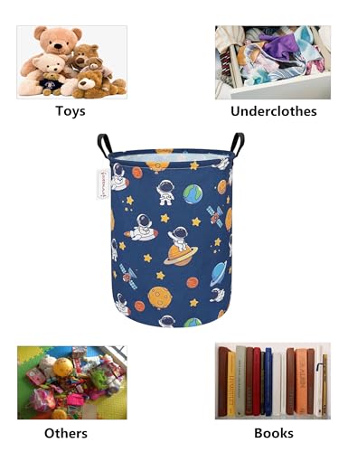 Foldable Waterproof Round Fabric Laundry Basket Home, Yellow Star Astronaut - color: Round-Yellow Star Astronaut