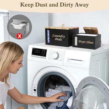 2 Pcs Laundry Pods Container & Dryer Sheet Holder with Window, Black - color: Black