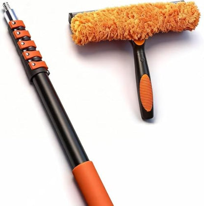 35FT Window Cleaning Kit, 2-in-1 Squeegee with 5-29FT Telescoping Pole & Flip-Lock & Screw Dual Locking, Professional Long Handle Washing Tool for High Windows