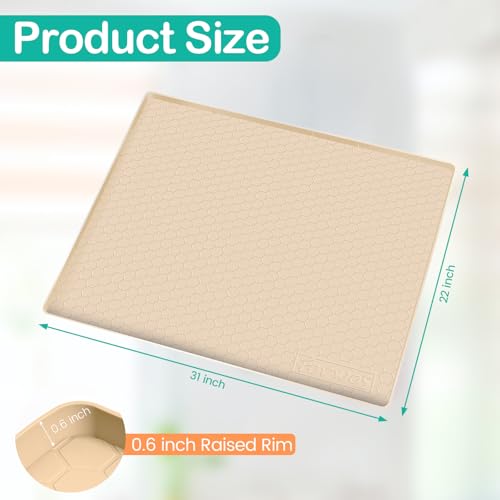 Silicone Under Sink Mat, 31"x22", Waterproof Cabinet Liner, Beige - color: Beige, size: 22"W x 31"L