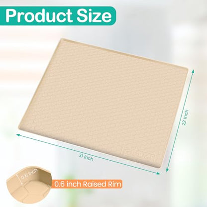 Silicone Under Sink Mat, 31"x22", Waterproof Cabinet Liner, Beige - color: Beige, size: 22"W x 31"L