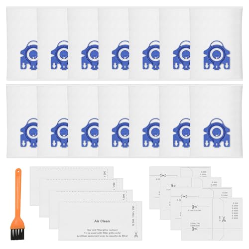14 Pack 3D Airclean GN Vacuum Bags Compatible with Miele Classic C1, Complete C2, Complete C3, S2 S5 S8 S400 Series Dust Bags with 4 Motor Protection Filters, 4 Exhaust Filters - style: GN Bag-14 Pack