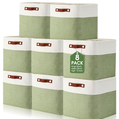 Uiifan 12 x 12 x 12 Inch 8 Pack Fabric Storage Baskets with Handles, Green - color: Green, size: 12 x 12 x 12 Inch