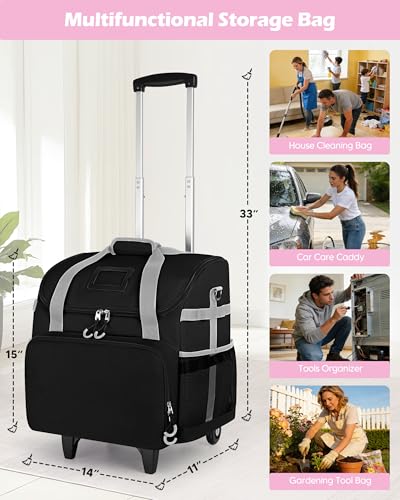Marscamd Large Rolling Cleaning Caddy Bag with Detachable Trolley, Black - color: Black