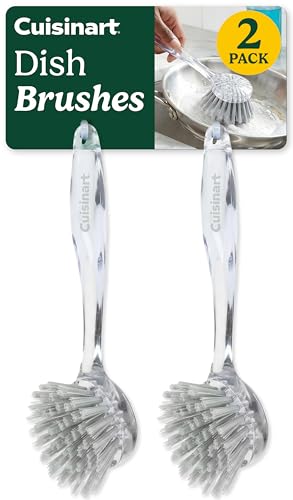 Cuisinart Dish Brush with Handle, 2 Pack, Firm Bristles - color: Round- Light Gray