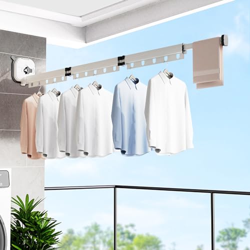 Ergocar Clothes Drying Rack Wall Mounted, Clothes Drying Rack Folding Indoor, Retractable Clothes Hanger with Hanging Holes, Space Saver, for Balcony, Bathroom, Bedroom - color: White, size: 49.60*4.72*4.72