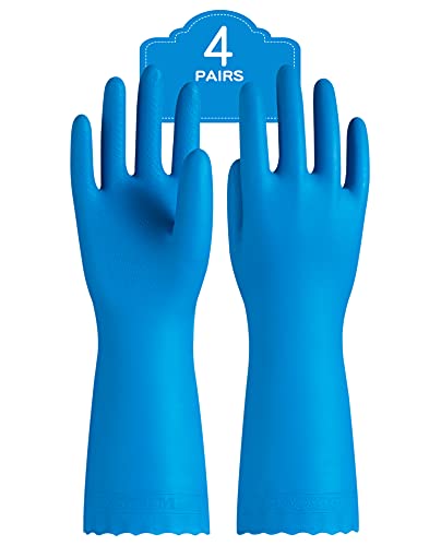 PACIFIC PPE 4 Pairs Dishwashing Gloves, Cotton Flocked Liner, Blue, Medium - color: Blue, size: Medium (Pack of 4)