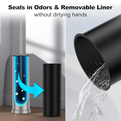 Stain Nickel Toilet Brush and Holder Set，2 Pack Stainless Steel Heavy Duty Toilet Bowl Brush，Extra Long Handled Toilet Cleaner Brush with Replaceable Head, Removable Inner Bowl & Splash Protection - color: Stain Nickel-2 Pack