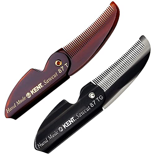 Kent 87T Combo Handmade Folding Pocket Comb for Men, Fine Tooth Hair Comb Straightener for Everyday Grooming Styling Hair, Beard or Mustache, Use Wet or Dry, Saw Cut Hand Polished, Made in England - color: Combo, size: Pack of 2