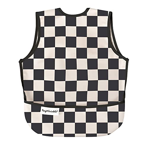 Tiny Twinkle Mess Proof Baby Bib for Boys | Waterproof Toddler Bib for Eating | Baby Apron for Feeding, Machine Washable | Perfect Shower Gift (Black Checkers, 6–24M) - color: Black Checkers, size: Small 6-24 Months