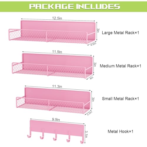 4 Pack Magnetic Shelves for Washing Machine, Heavy-Duty Magnetic Laundry Organizer with Hooks, Washing Machine Shelf for Refrigerator, Metal Storage Baskets, Closet & Laundry Room Organization (Pink) - color: Pink, size: 4 Pack (11.3"-12.4")