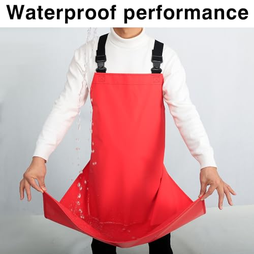 Heavy Duty Waterproof Apron,PVC, Adjustable Cross Strap,Chemical Resistant, for Butchering, Dishwashing, Food Factory - color: Red