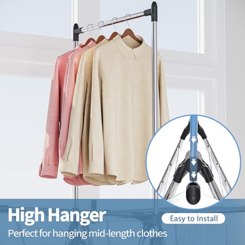 APEXCHASER Clothes Drying Rack with High Hanger, 3-Level Drying Racks - color: Silver, size: 2 Wings