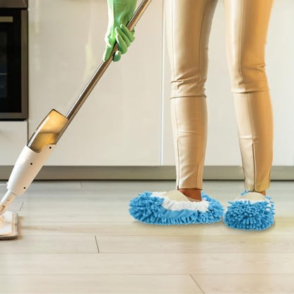 MECCANIXITY Mop Slippers Washable Microfiber Floor Cleaning Shoes Cover Chenille Duster Foot Socks Tools for House Clean, Blue 8 Pack - color: Blue