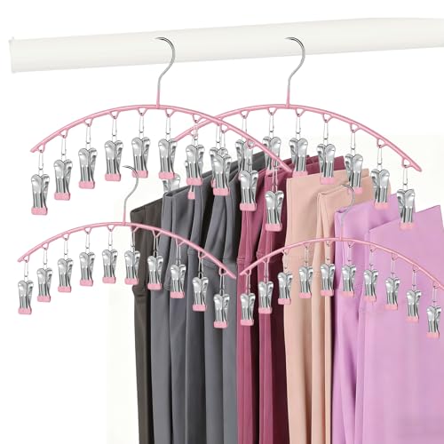 Legging Hangers for Closet Organizer, Hat Hangers for Closet 4 Pack with 10 Clips Holds 40 Leggings, Legging Hanger, Pants Storage Organizer Suitable for Socks, Panties, Underwear, Pants (4-Pink) - color: 4-pink