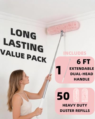 6 ft Extendable Duster Kit with 50 Pink Refills for Swiffer Duster - color: 50 Pink Refills + Extended Handle