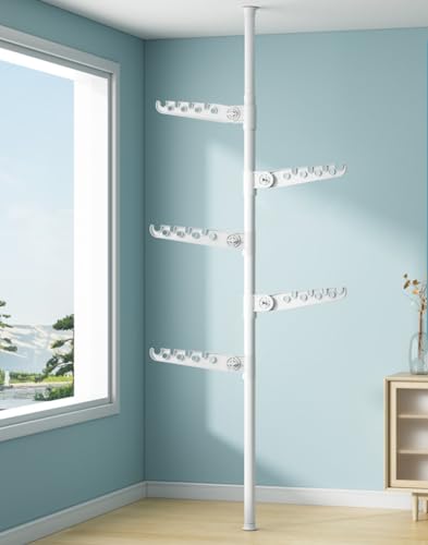 5-Tier Clothes Drying Rack Telescopic Coat Hanger Garment Stand Floor to Ceiling Laundry Pole Tension Rod Storage Organizer for Home, Balcony, Office 43.3''-122.04''