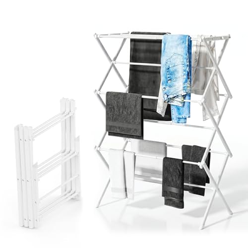 3-Tier Foldable Clothes Drying Rack Adjustable (15.75in-29in W), Laundry Drying Rack Collapsible Easy Assembly, Small Folding Portable Air Dryer for Laundry Indoor Outdoor 40"x29"x13"