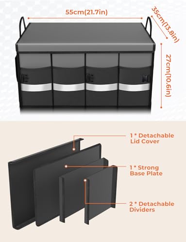 Oasser Car Trunk Organizer with Foldable Soft Lid, 55L 3 Compartments Grey - color: Grey, size: Standard