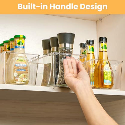 YIHONG 4 Pack Clear Storage Bins, Pantry Organizer Bins with Handle, Small - size: S(9.3"L x 5.2"W x 4.3"H)