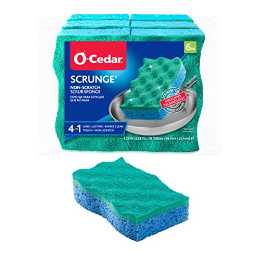 O-Cedar Scrunge Multi-Use Scrub Sponge (Pack of 6) Non-Scratch, Odor-Resistant, All-Purpose Scrubbing Sponge Safely Cleans All Hard Surfaces in Kitchen and Bathroom - size: 6 Count (Pack of 1)