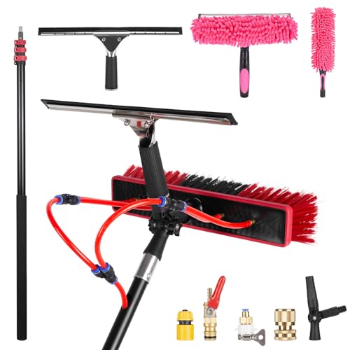 18ft Long Reach Solar Panel Cleaning Brush Kit, Adjustable Water Fed Pole & 2 Dusting Brushes for Window,Outdoor Window Roof Cleaner Kit