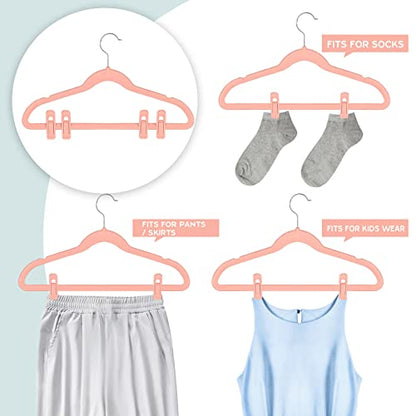 Tinfol Pink Velvet Hanger Clips Pack of 24, Pants Velvet Clips, Premium Large Opening Clothes Pin, Strong Finger Flocked Clip Perfect for Use with Slim-line Clothes Velvet Hangers - color: Pink, size: 24PC