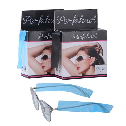 PERFEHAIR 400 Ct Disposable Eyeglass Sleeves | Glasses Protector for Salon Hair Color & Dye | Eyeglass Arm Covers in Dispenser Box | Black & Blue, 2 Pack of 200