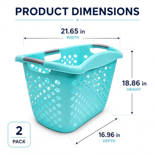 Teal Laundry Basket Set of 2 with 3 Handles, 9.3 Gal - color: Light blue 2pcs