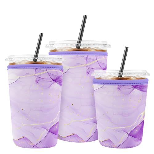 Iced Coffee Sleeve Reusable Neoprene Cup Sleeves, Purple Marble - color: Purple Marble