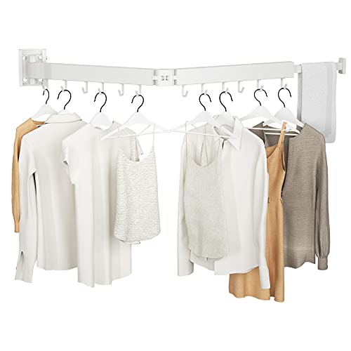 Kelisiting Foldable Clothes Drying Rack, 2 Fold Laundry Drying Rack Wall Mount, [No Drilling] Folding & Durable Space Saver for Laundry, Balcony, Bathroom, Patio, Dormitory, Apartment-White - color: White, size: 2-Fold-Classic