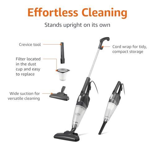 Amazon Basics 2-in-1 Corded Stick Vacuum Cleaner, Converts to Handheld, Lightweight (3.9 LBS), with Washable Filter, Crevice Tools, 0.5L Dust Cup, Self-Standing, 19.7-Ft Cord, 300W, Black - style: Vacuum Cleaner Only