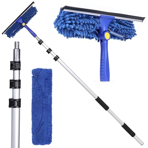 KLEEN HANDLER 2-in-1 Window Squeegee with 4–12 ft Telescopic Extension Pole