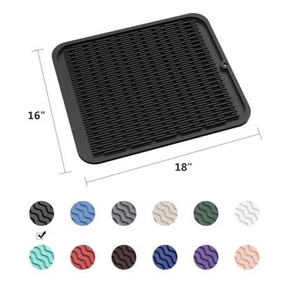 ZLR Oversized Silicone Dish Drying Mat for Kitchen, 16"x18", Black - color: Black, size: 18" x 16"