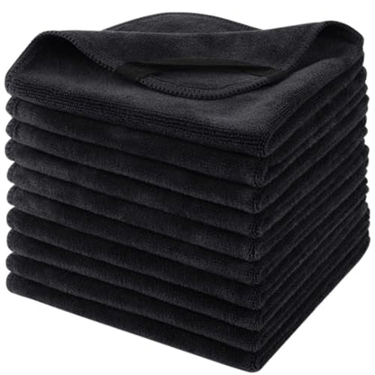 SINLAND Microfiber Facial Cloths Fast Drying Washcloth 12inch x 12inch Absorbent Face Wash Cloth Soft Makeup Remover Cloths - color: Black-1, size: 1 Count (Pack of 10)