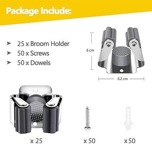 Verdenu 25 Pack Broom Holder Wall Mount, Mop and Broom Holder Wall Mount, Stainless Steel Command Mop Holder with Screws, Garden Tool Storage Organizer for Kitchen, Home, Bathroom, Garage, Grey - color: Grey, size: 25 Pack