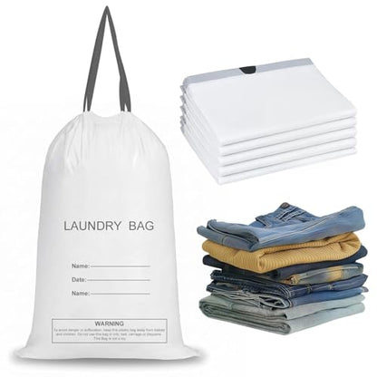 Disposable Laundry Bags: 20.87"X15.75" Large Pe Plastic Drawstring Bags With Writing Strip For Dirty Clothes Laundry Bags For Home Hotel Travel Moving Storage (50)