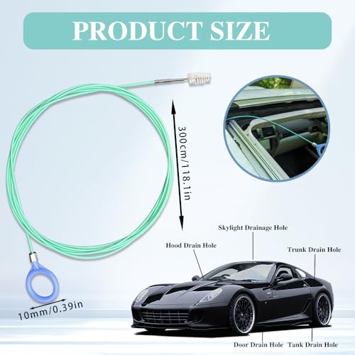 Auto Sunroof Drain Cleaning Tool, Tube Cleaning Brush Slim Drain Dredging Tool, Flexible Drain Brush Long Pipe Cleaners, Pipe Drain Dredge Cleaning Tool for Car Sunroof, Windshield Drain Hole (118")