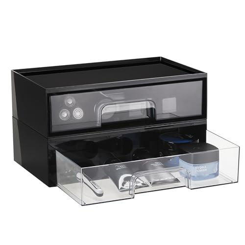 Vtopmart Black Stackable Storage Drawers, 2 Pack Wide Organizers - style: 2pack Wide Black