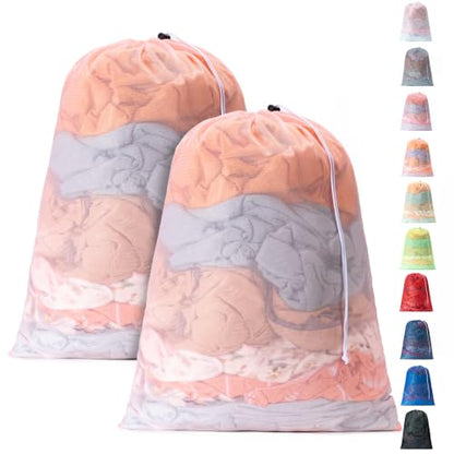 2 Pack Mesh Travel Laundry Bag 24" x 36"Extra Large Dirty Clothes Organizer - color: Champagne+Champagne, size: 24"x36"